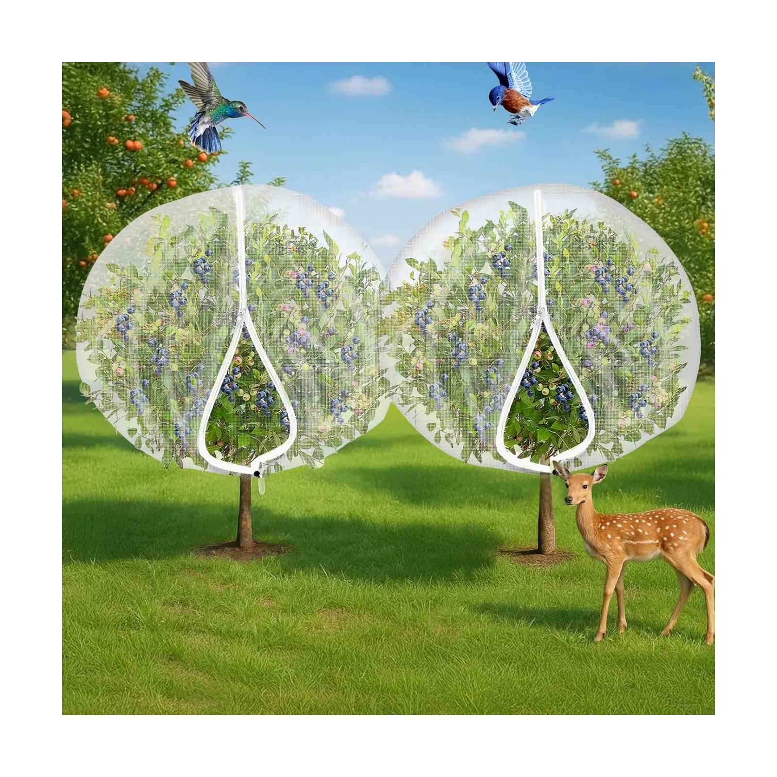 2Pcs Large 10x10FT Fruit Tree Netting with Zipper, Drawstring - Mesh Bags Covers for Garden Protection - Insect Bird
