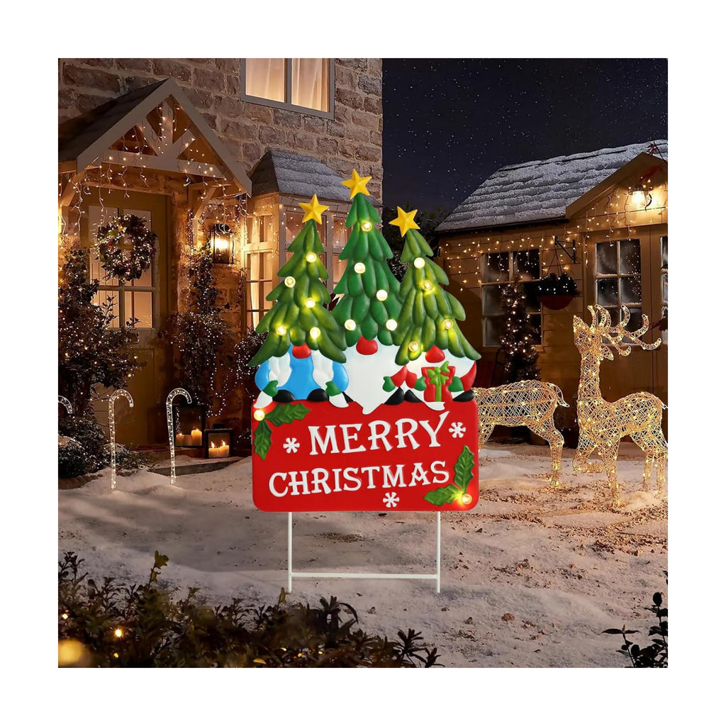 Afirst Christmas Gnomes Yard Sign Stakes Light Up Garden Decorations