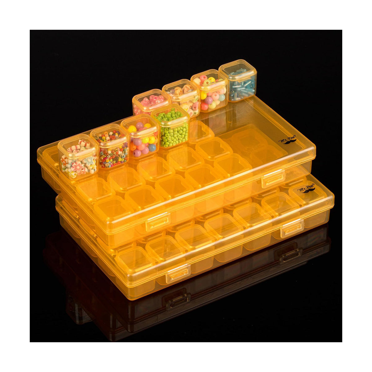 Mr. Pen- Bead Storage Containers, 28 Grids, 2 Pack, Transparent Orange