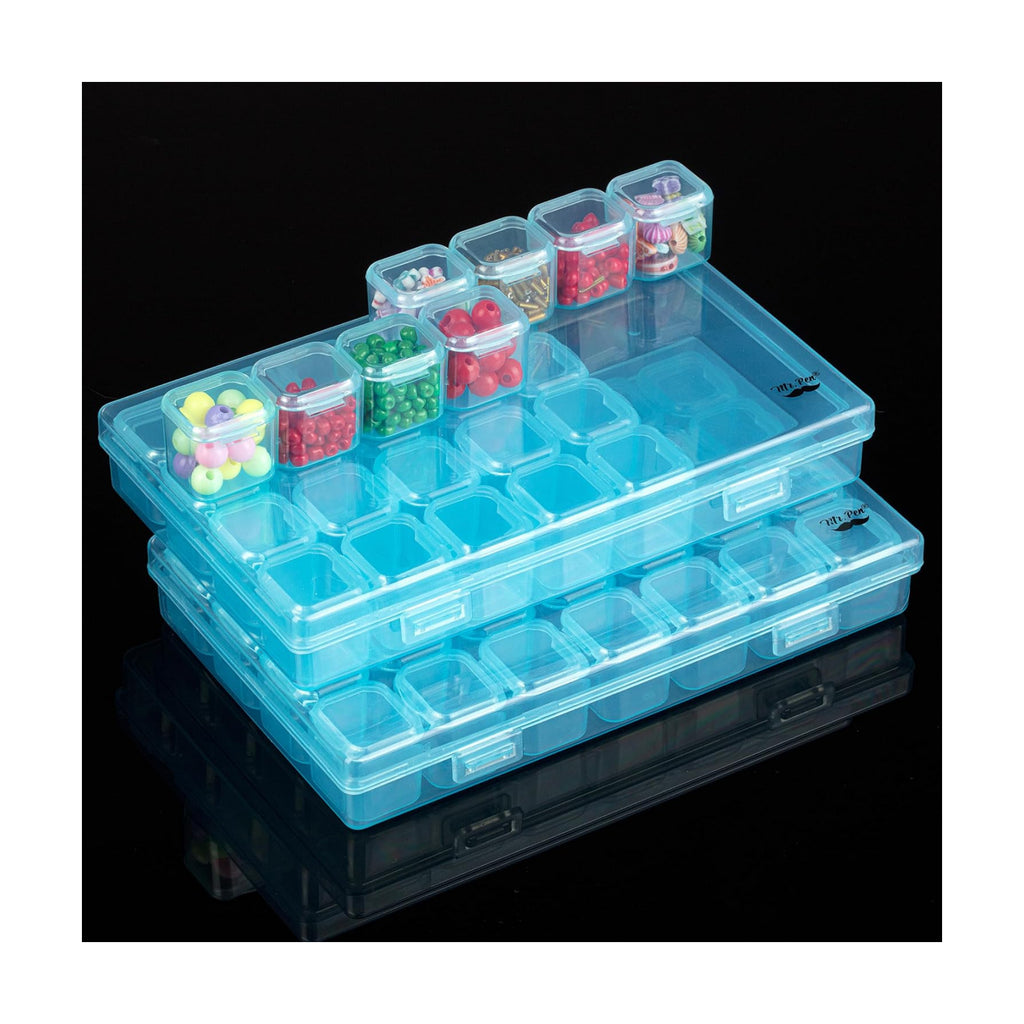 Mr. Pen- Bead Storage Containers, 28 Grids, 2 Pack, Transparent Blue