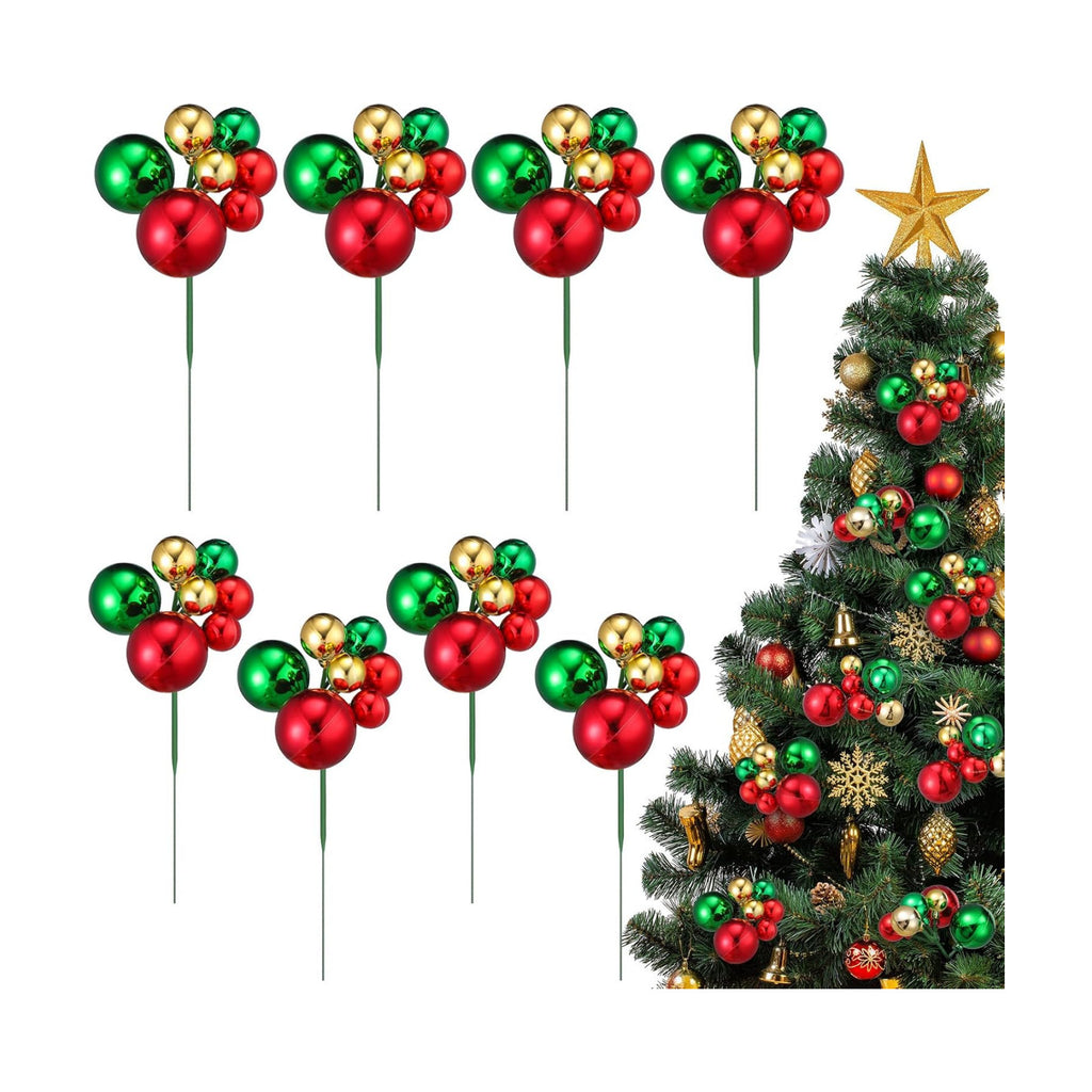 Daifunli 8 Pcs Christmas Tree Picks 7.87 Inch Red Green Gold Christmas Ball