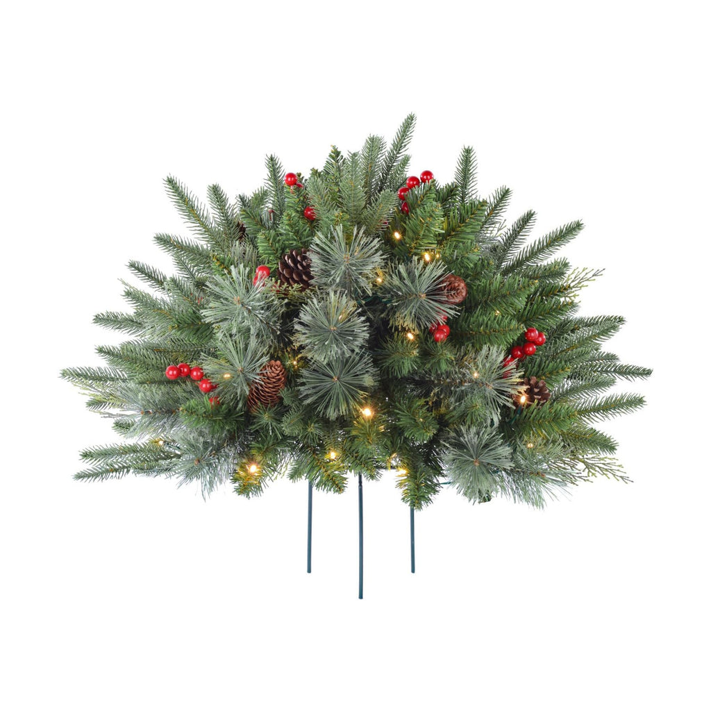 1 Pcs 30 Inch Christmas Tree Green Outdoor Planter Pots Filler Prelit Xmas Pine Trees with Cones and Red Berries 50 Warm White LED with 8 Light Modes and Timer for Yard