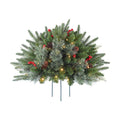 1 Pcs 30 Inch Christmas Tree Green Outdoor Planter Pots Filler Prelit Xmas Pine Trees with Cones and Red Berries 50 Warm White LED with 8 Light Modes and Timer for Yard