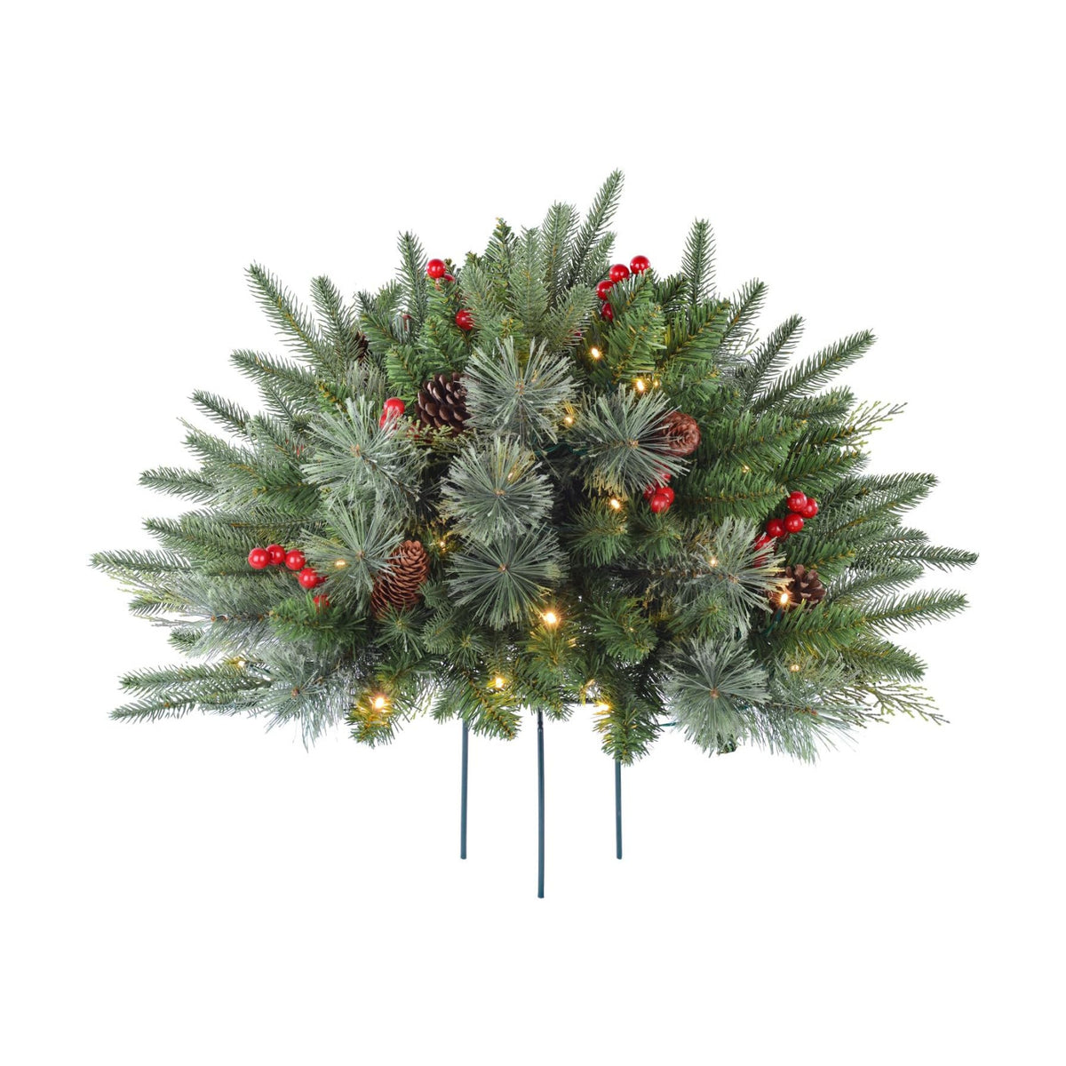 1 Pcs 30 Inch Christmas Tree Green Outdoor Planter Pots Filler Prelit Xmas Pine Trees with Cones and Red Berries 50 Warm White LED with 8 Light Modes and Timer for Yard