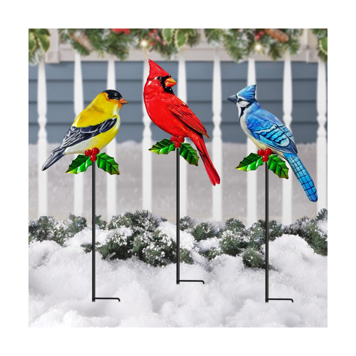 WAIU 3 Pack Metal Birds Garden Stakes, Outdoor Lawn Yard Ornaments Garden Decorations
