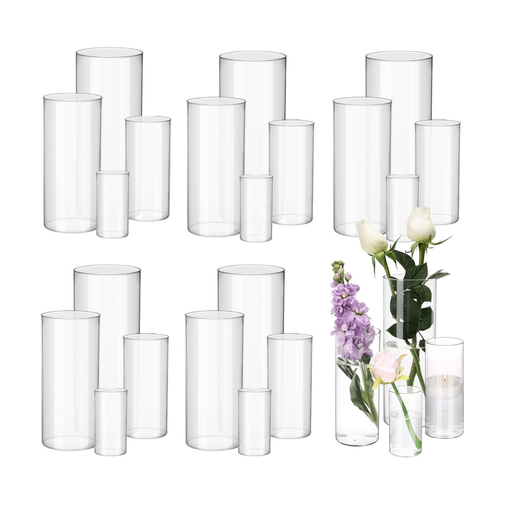 Fixwal 24pcs Clear Glass Cylinder Vases, 4, 6, 8, 10 Inch Tall