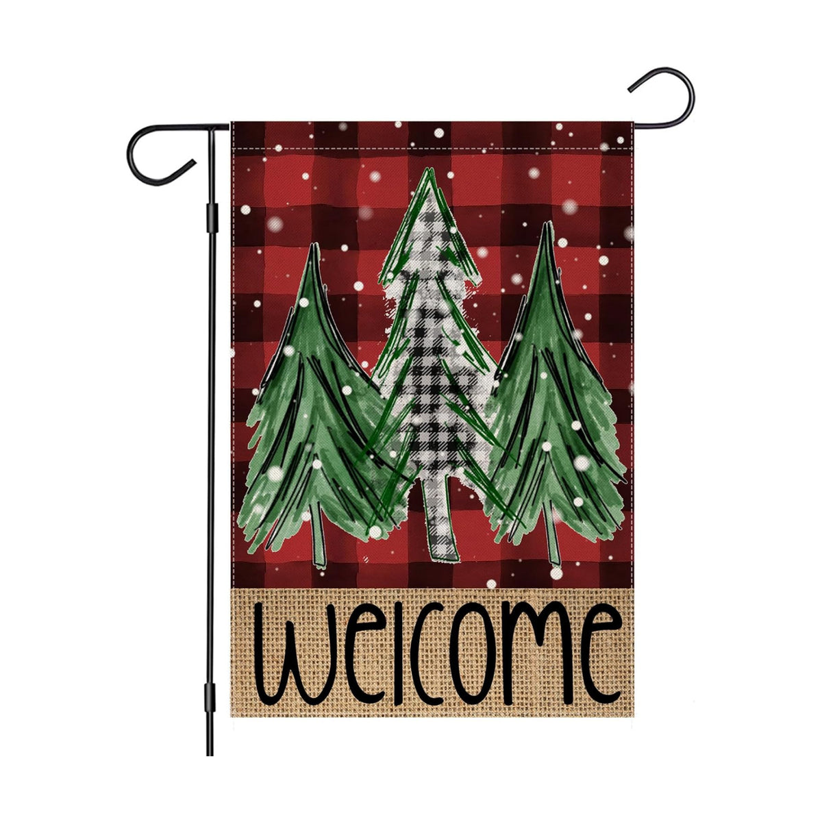 Welcome Red Buffalo Plaid Christmas Trees Garden Flag 12 x 18 Inch Vertical Double Sided Buffalo Plaid Red Holiday Yard Outside Xmas Decor