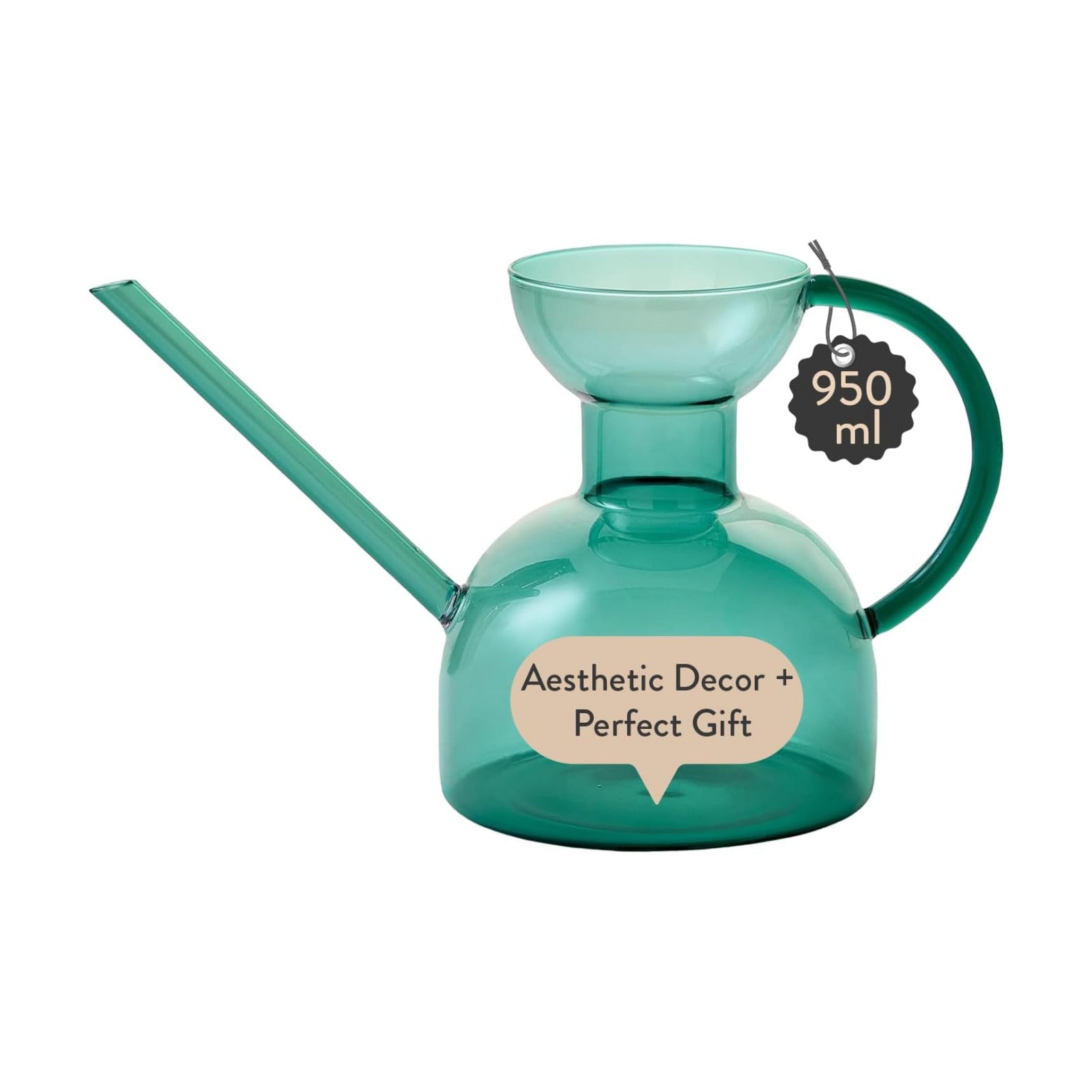 Modern Sprout Glass Watering Can - 32 oz - Long Spout Modern Decor (Teal) | Handcrafted from Borosilicate Glass - Ideal
