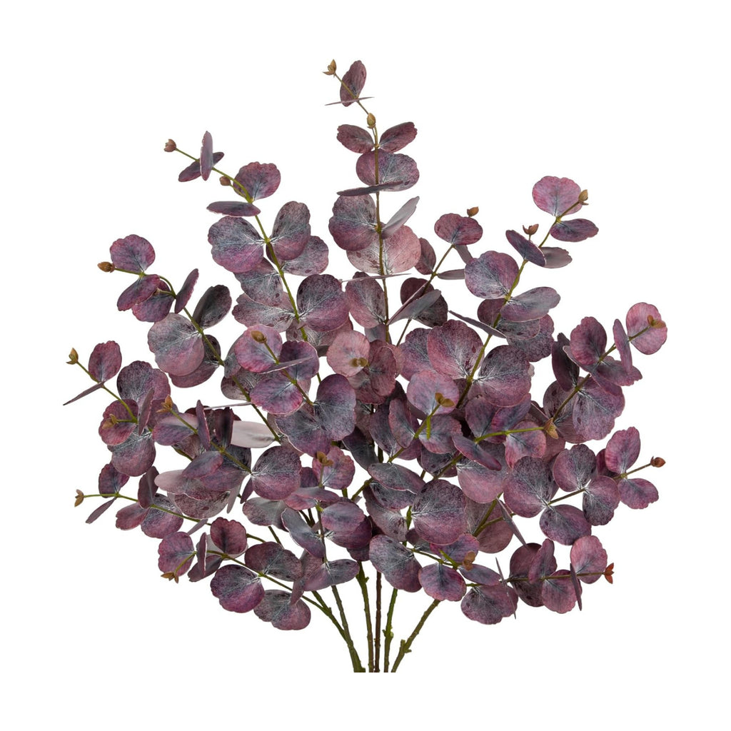 33.8" Tall Faux Eucalyptus Stems Real Touch Artificial Greenery Stem, Faux Eucalyptus Stems Silver Dollar Leaves, Fake Greenery Stem for Bridal Wedding Bouquet Vase Table Centerpiece, Purple, 6Pcs