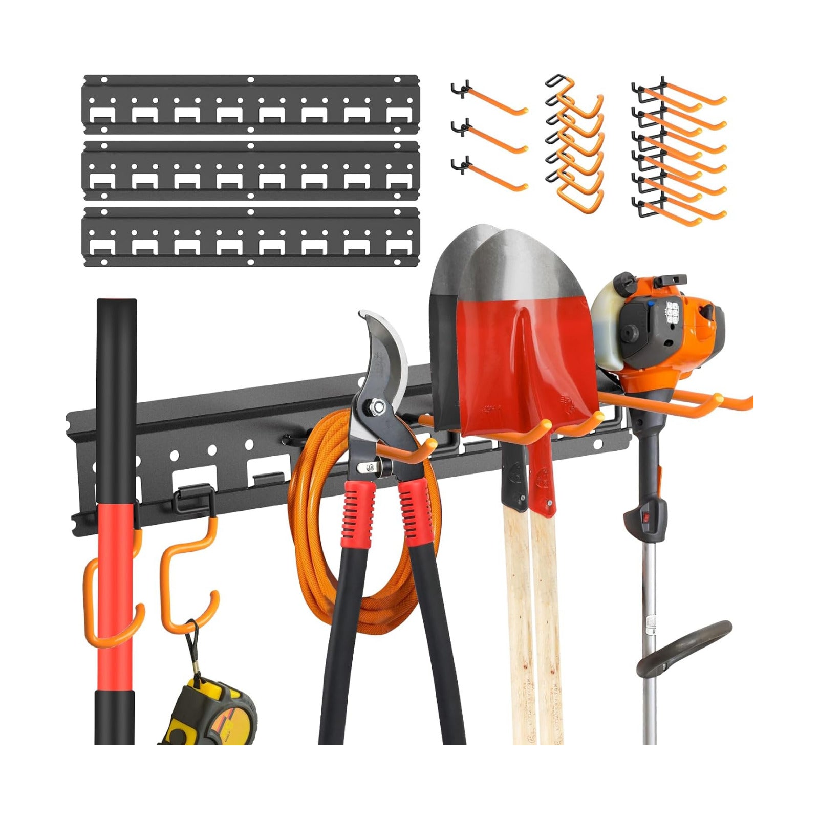 Garden Tool Organizer Wall Mount - Garage Storage and Organization Yard Tool Hanger with Adjustable Pegboard Hooks Shed