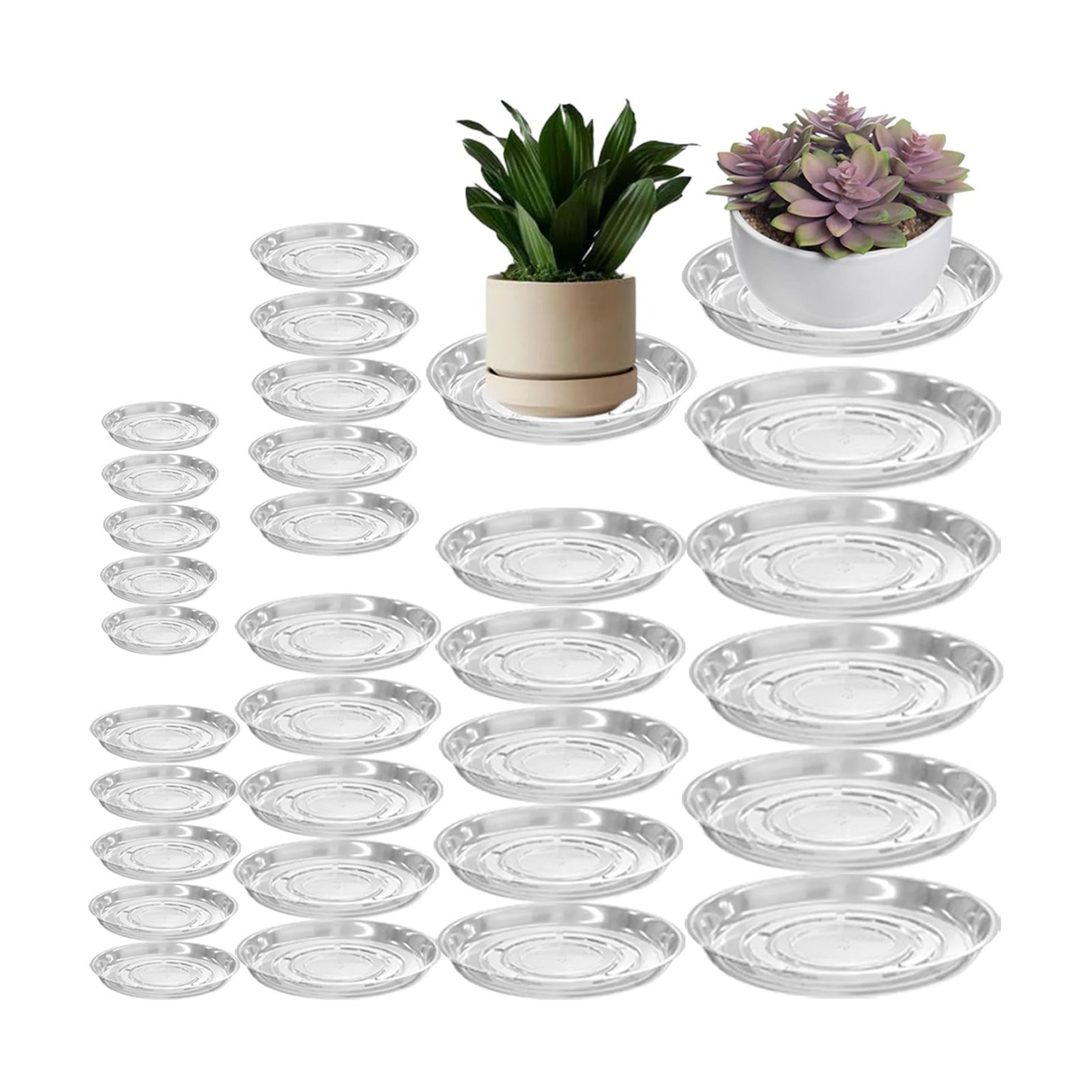 30 Packs Clear Plant Saucers for Indoor Outdoor Use 4/6/8/10/12/14 Inches Heavy Duty Plastic Plant Trays for Planter