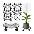 5 Packs 12 inches Large Metal Plant Caddy with Wheels Round Planter Dolly Pot Mover Rollers Wrought Iron Rolling Plant