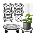 5 Packs 13.5 inches Large Metal Plant Caddy with Wheels Round Planter Dolly Pot Mover Rollers Wrought Iron Rolling
