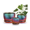 Ceramic Planters,Plant Pots with Drainage Holes & Saucers Set of 3(Purple)