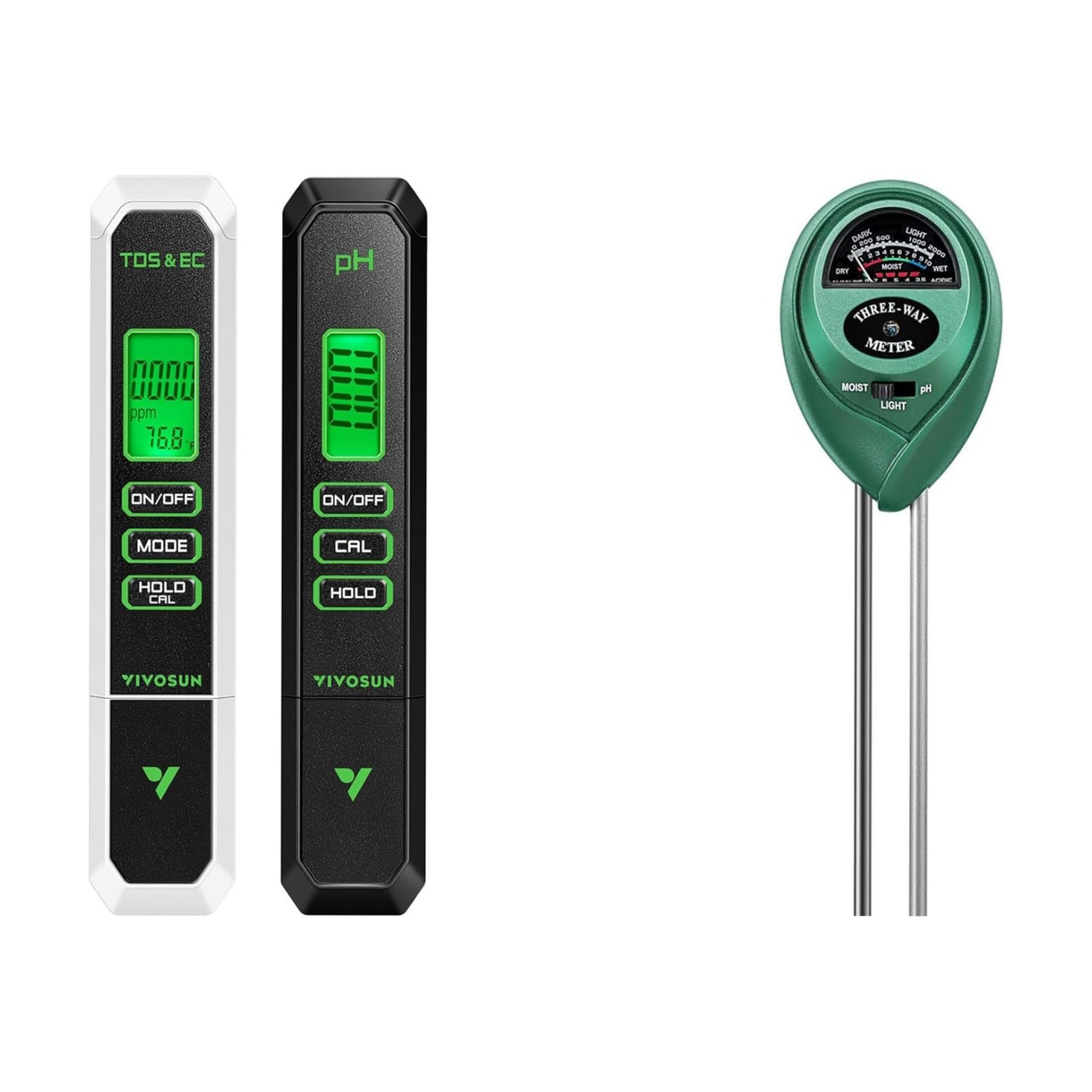 VIVOSUN Digital pH and TDS Meter Kits and Soil Tester, 3-in-1 Plant Moisture Meter Light and PH Tester for Home