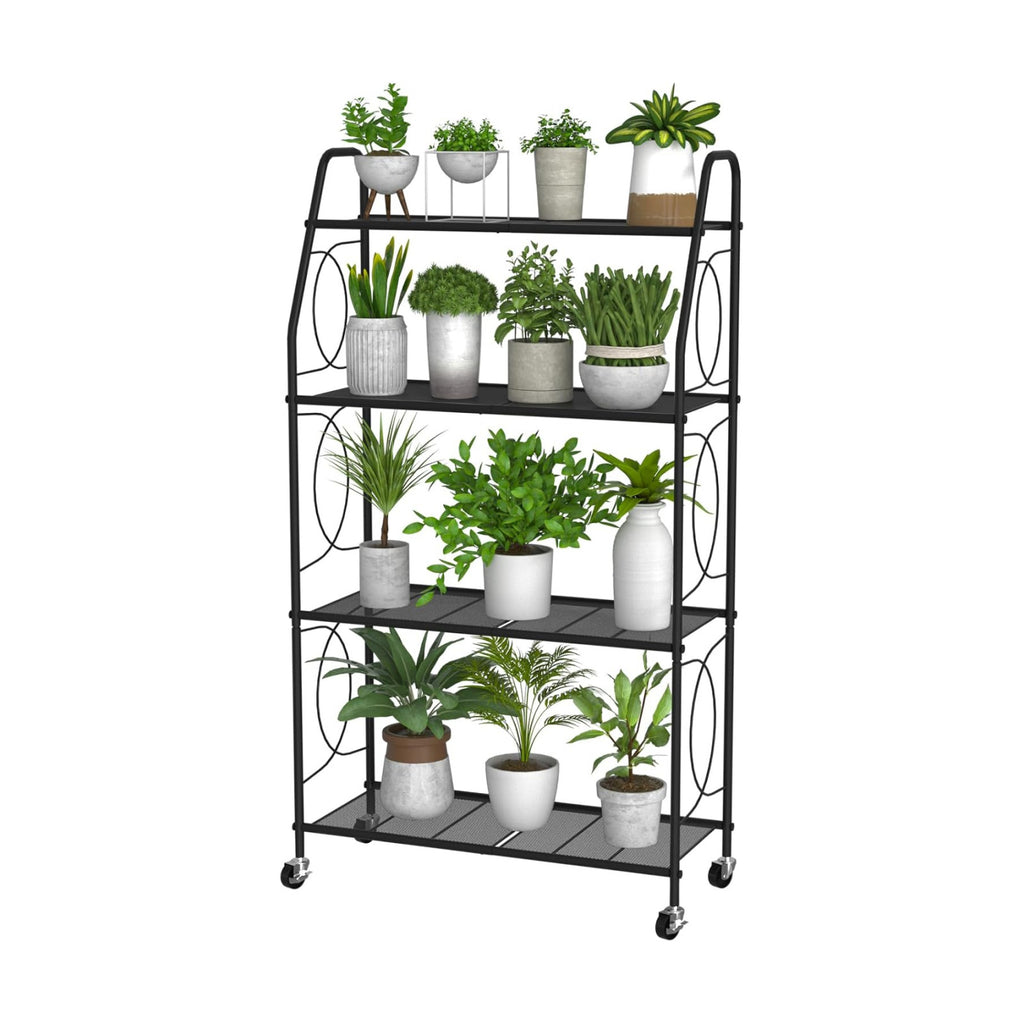 VyGrow 4 Tier Plant Stand with Wheels, Plant Shelf for Indoor Outdoor, Heavy Duty Metal Tall Plant Stands Holder Rack