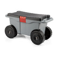 Pure Garden Rolling Garden Cart with Seat, Gray | Plastic Gardening Stool Bench with Interior Garden Tool Storage Tray