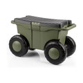 Pure Garden Rolling Garden Cart with Seat, Green | Plastic Garden Bench with Interior Tool Tray for Storage - Gardening