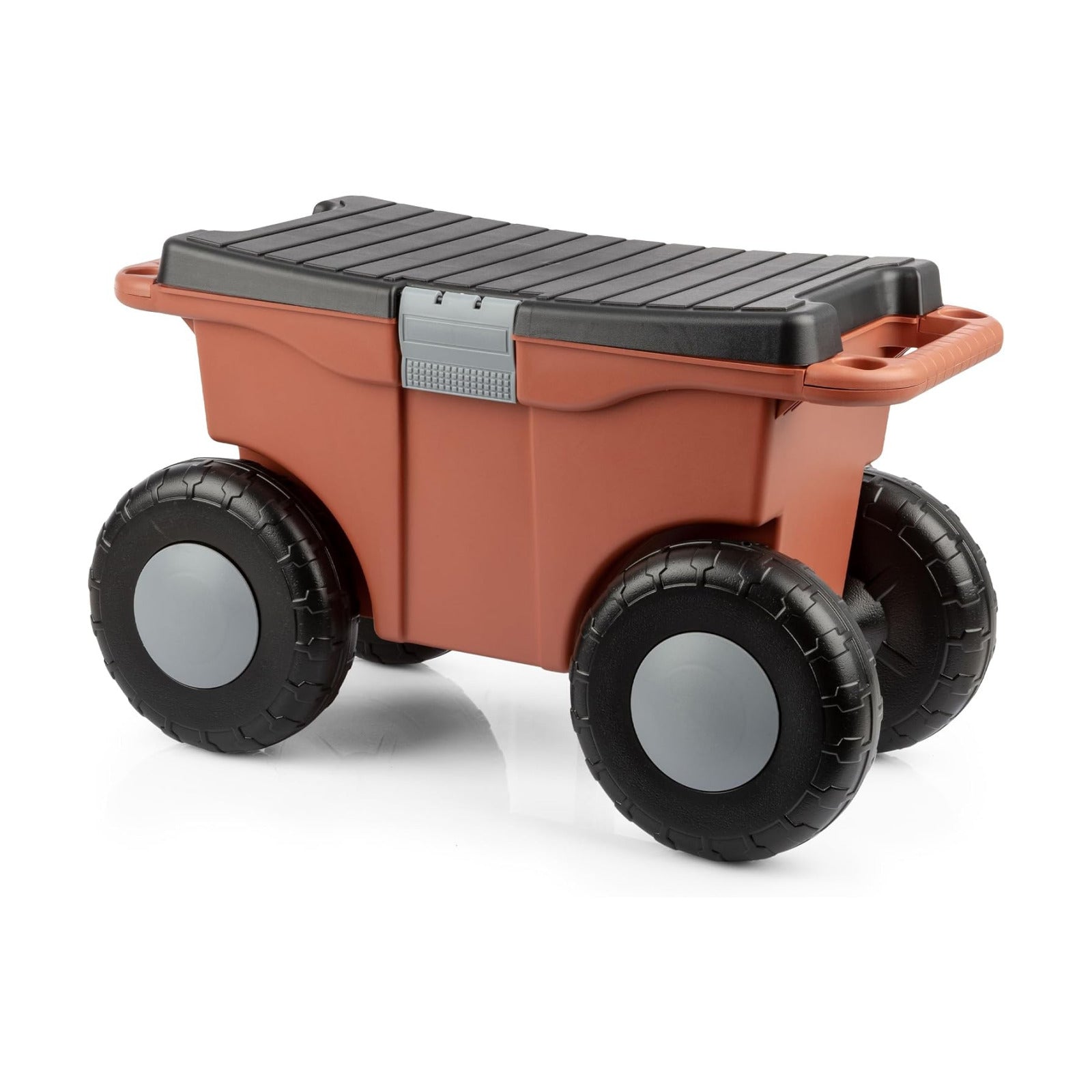 Pure Garden Rolling Garden Cart with Seat, Terracotta | Plastic Garden Bench with Tool Tray for Storage - Gardening