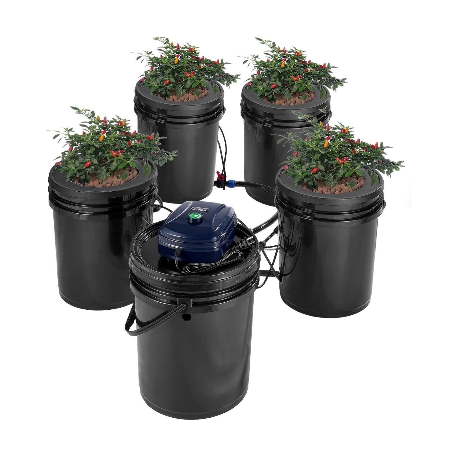 VEVOR RDWC Hydroponics Grow System, Hydroponic Growing Kit with Top Drip, Recirculating Deep Water Culture 4 Buckles