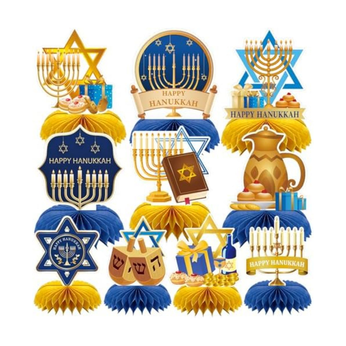 Hanukkah Table Decorations, 10Pcs Chanukkah Honeycomb Centerpieces