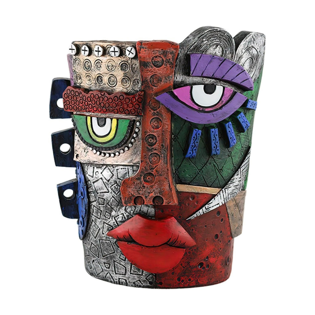 Picasso-Inspired Abstract Face Flower Pot | Unique Head Planter with Drainage Hole | Vibrant Colors & Quirky Art Decor