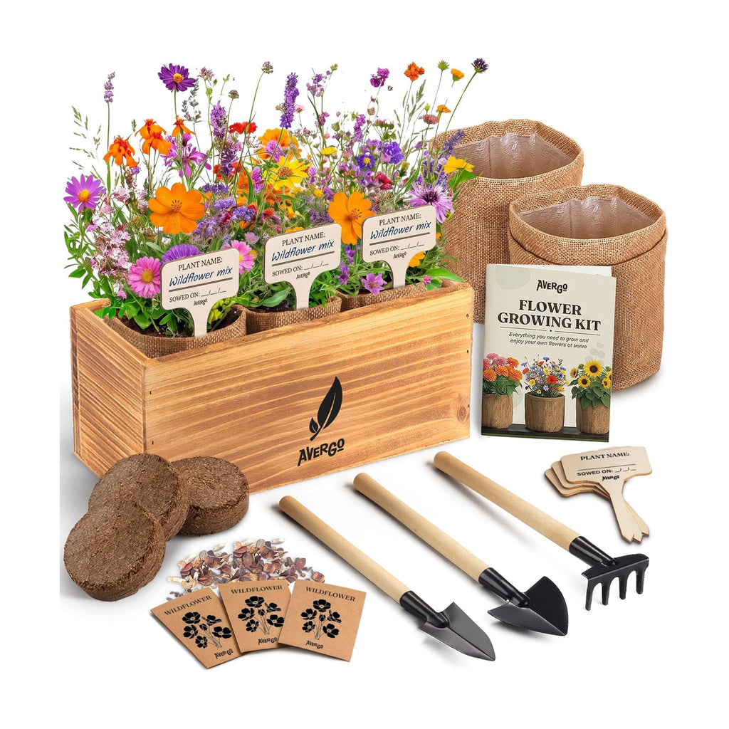 Wildflower Seed Mix Growing Kit - Perennial Wild Flowers | Ideal Gift - Also Includes Planters, Soil, Wooden Box, and