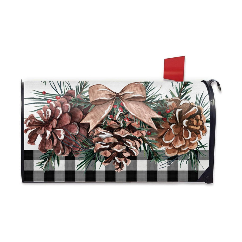 Winter Pine Cone Mailbox Cover Magnetic Standard Size 21" x 19"