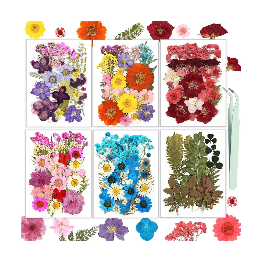 Dried Flowers, Resiners 174Pcs Pressed Flowers for Craft Colorful Real Natural Dried Flowers Dry Leaves Kit for DIY Making Crafts Resin Soap Candle Scrapbook Supplies Card Making Jewelry