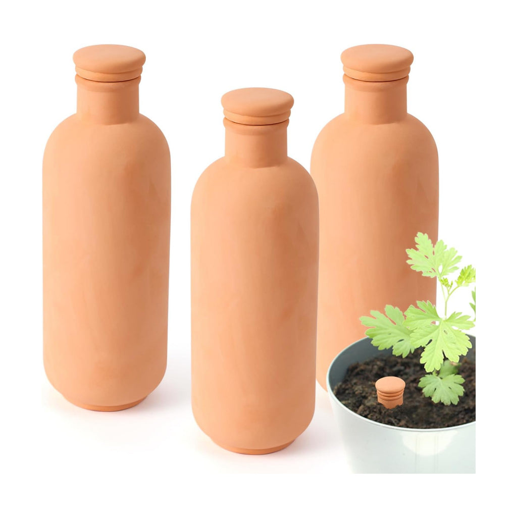 3pcs Ollas 10×3.5×3.5inch Terracotta Watering Pots Self Watering Planter Watering System 30.5oz Plant Watering Globes
