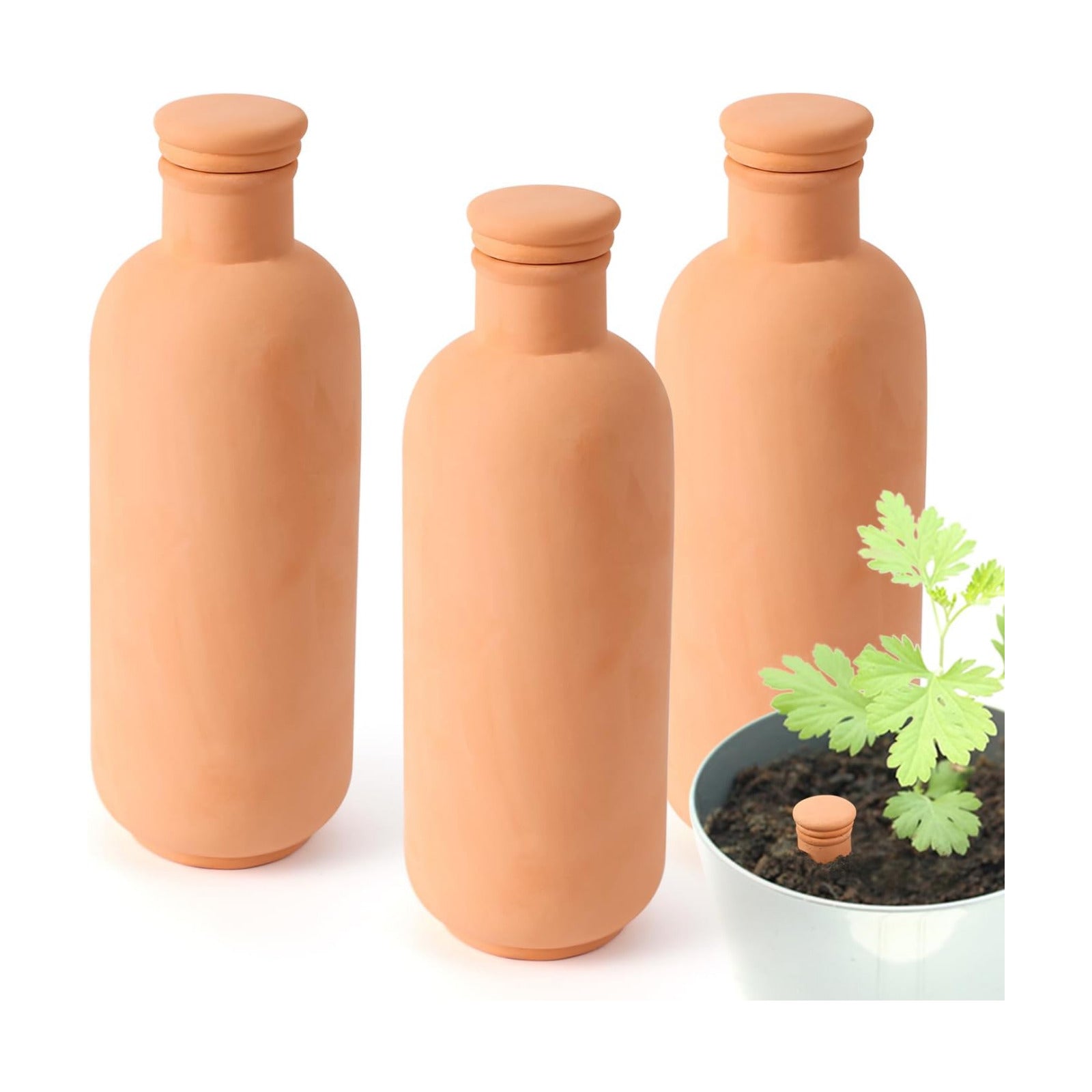 3pcs Ollas 10×3.5×3.5inch Terracotta Watering Pots Self Watering Planter Watering System 30.5oz Plant Watering Globes