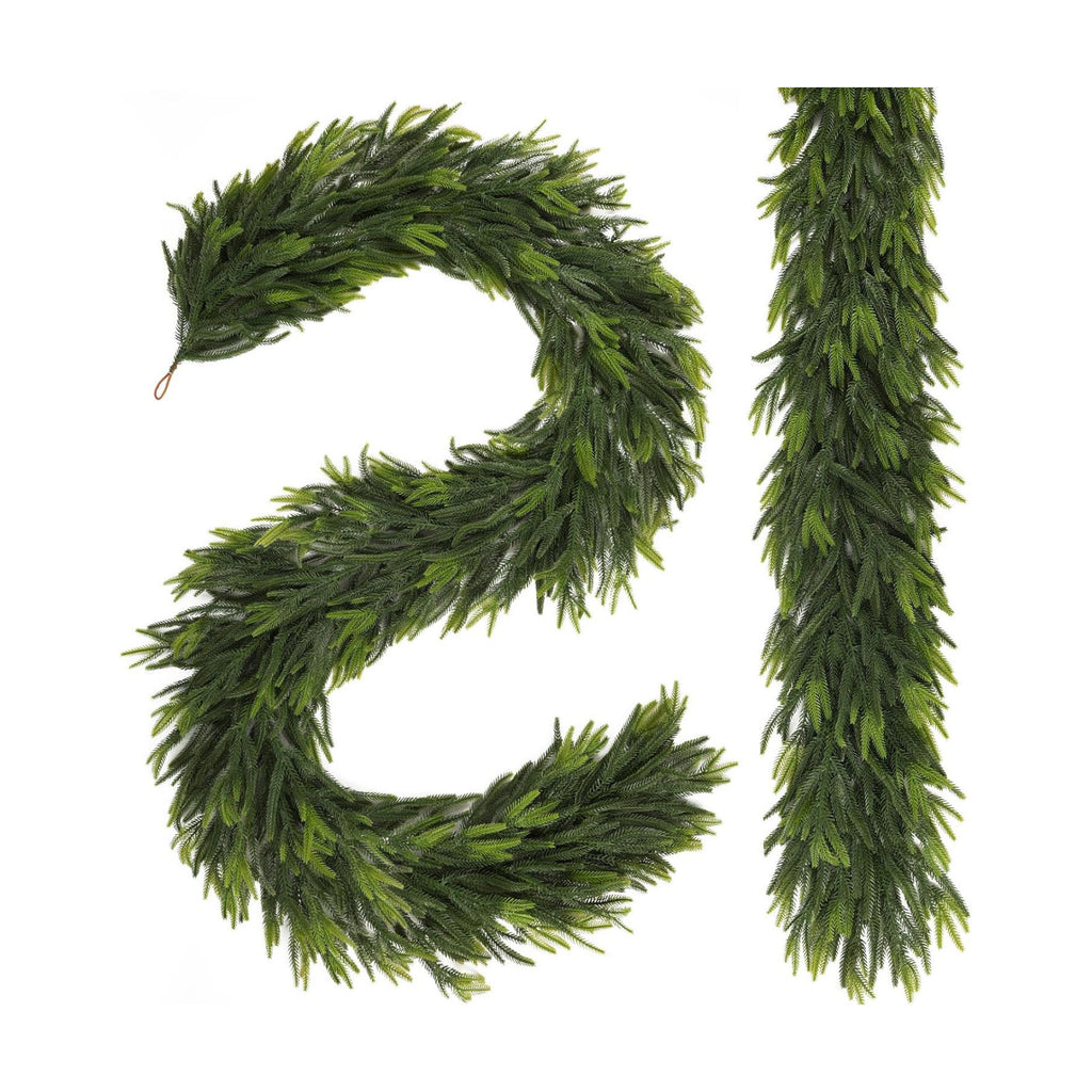 N&T NIETING 2 PCS Christmas Norfolk Pine Garland, Real Touch Pine Garlands Faux Greenery Garland Winter Christmas Garland for Table Mantle Fireplace Holiday Indoor Outdoor Xmas Decorations (6 FT)