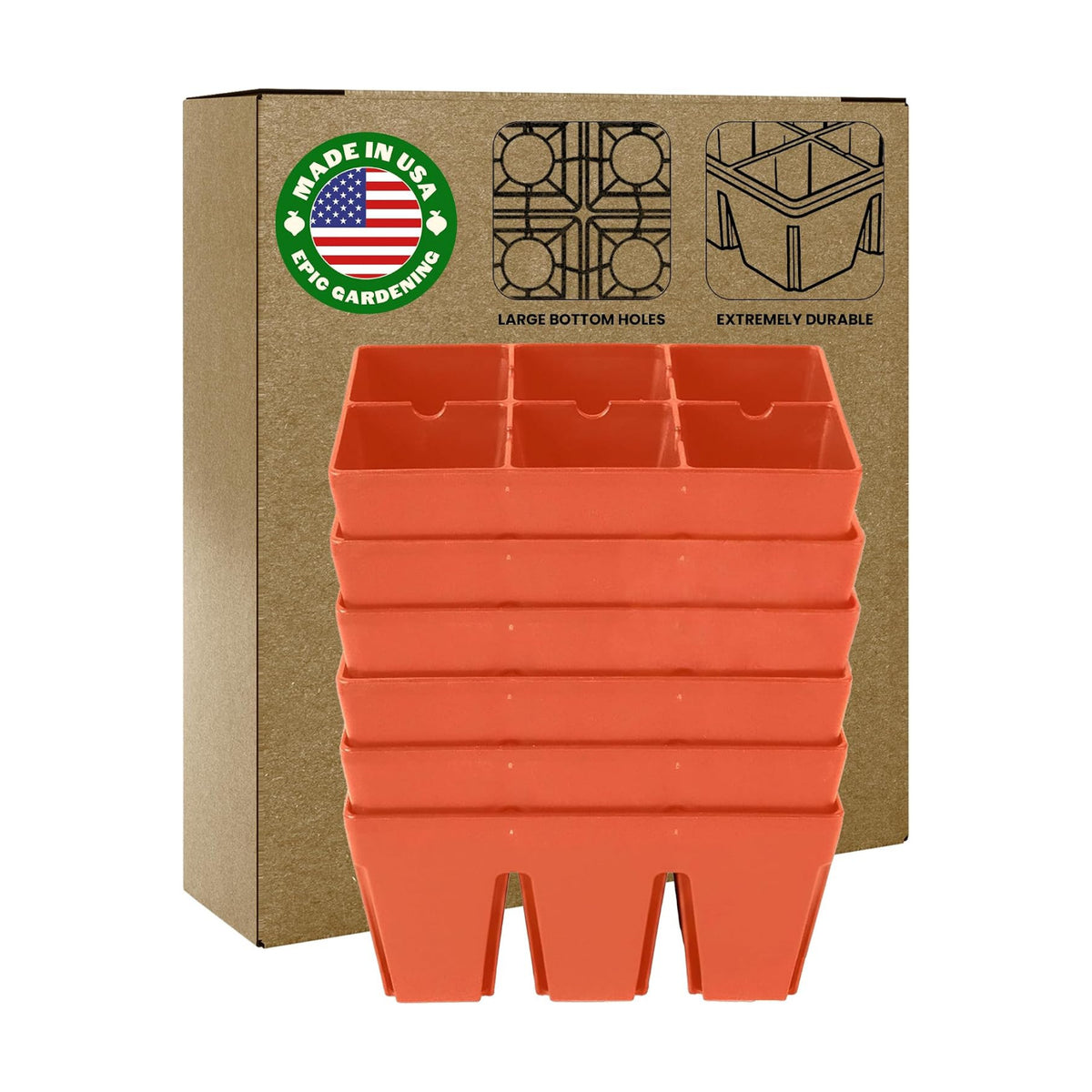 Epic Gardening Reusable Seed Starter Tray - Easy Watering Seed Starting Trays - Gardener Friendly Plant Trays for Seedlings | UV-Treated & BPA-Free -6-Cell Seed Starting Trays - 6 Trays/Terracotta