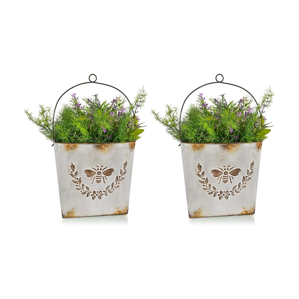 Farmhouse Wall Mount Metal Flower Pots Rustic Galvanized Bee Flower Holder Wall Hanging Pocket Planter for Indoor