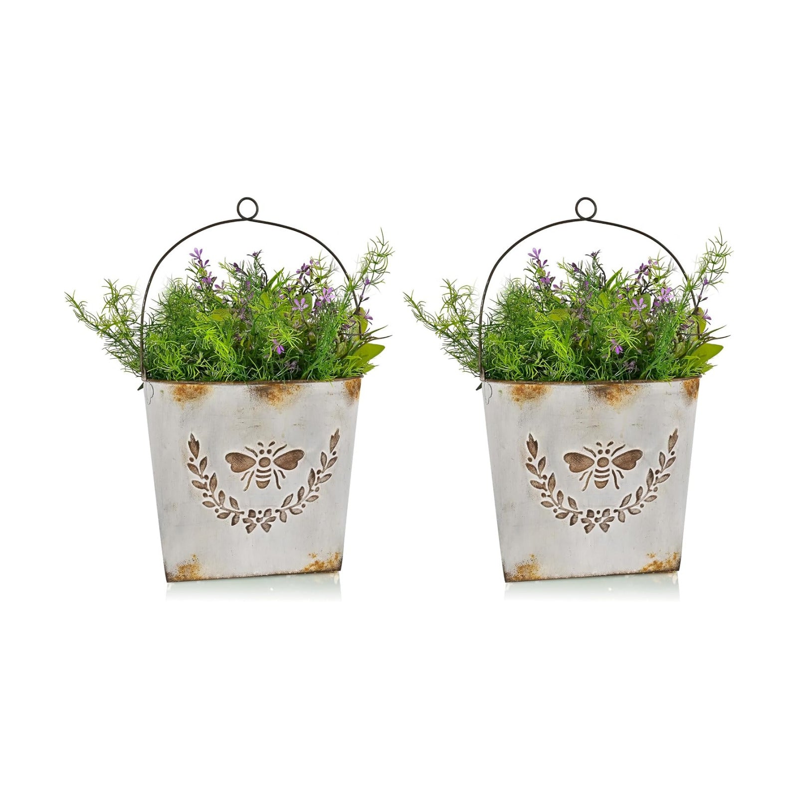 Farmhouse Wall Mount Metal Flower Pots Rustic Galvanized Bee Flower Holder Wall Hanging Pocket Planter for Indoor