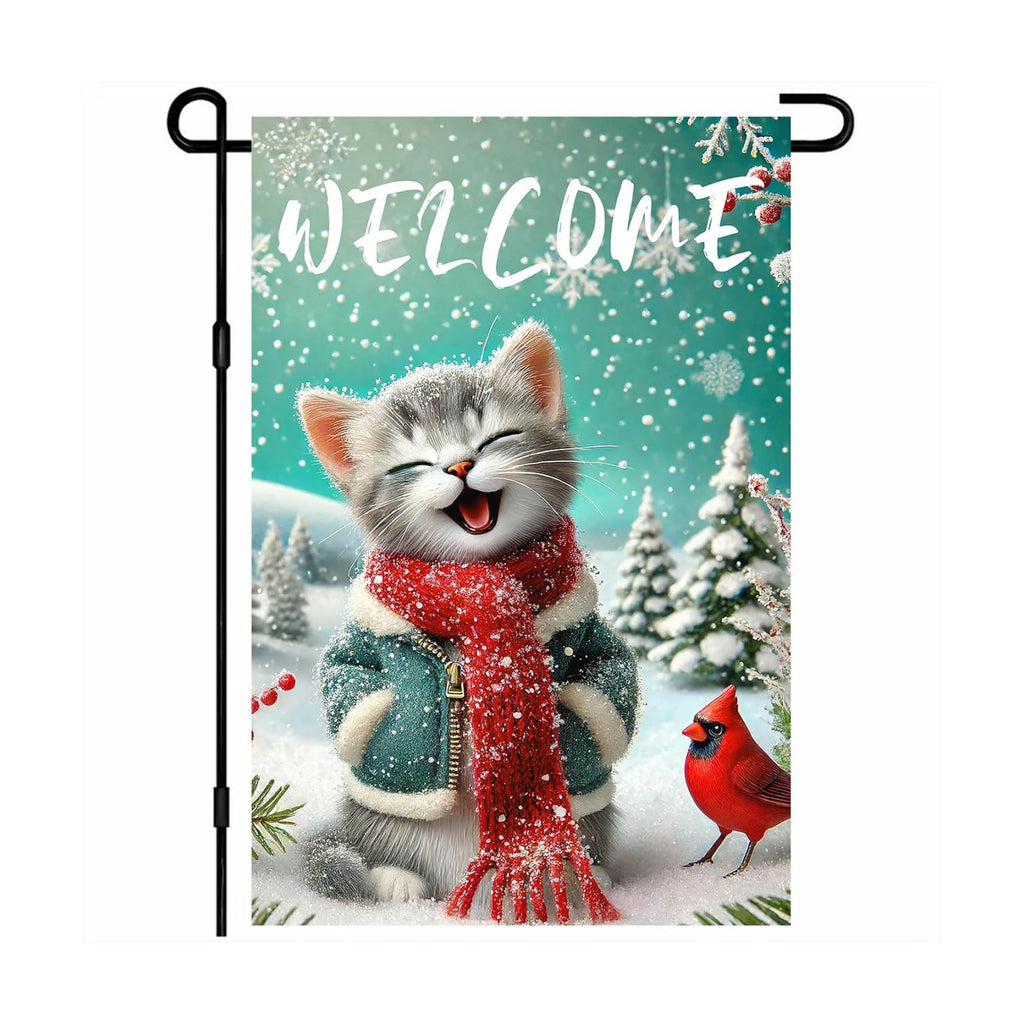 BlissYard Cat Snowflake Winter Garden Flag 12x18 Inch Polyester