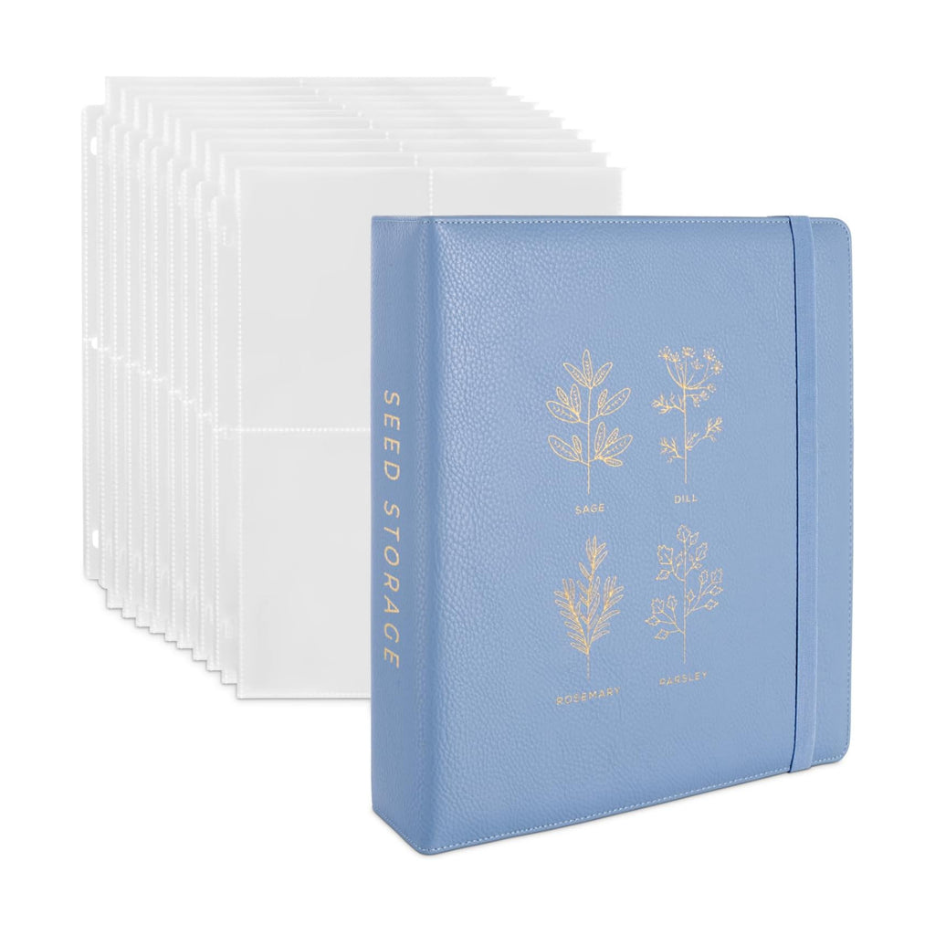 Wildgoose Seed Binder - Garden Seed Packet Organizer, Storage Book, Blue | 50 sheet protectors hold 200 envelopes