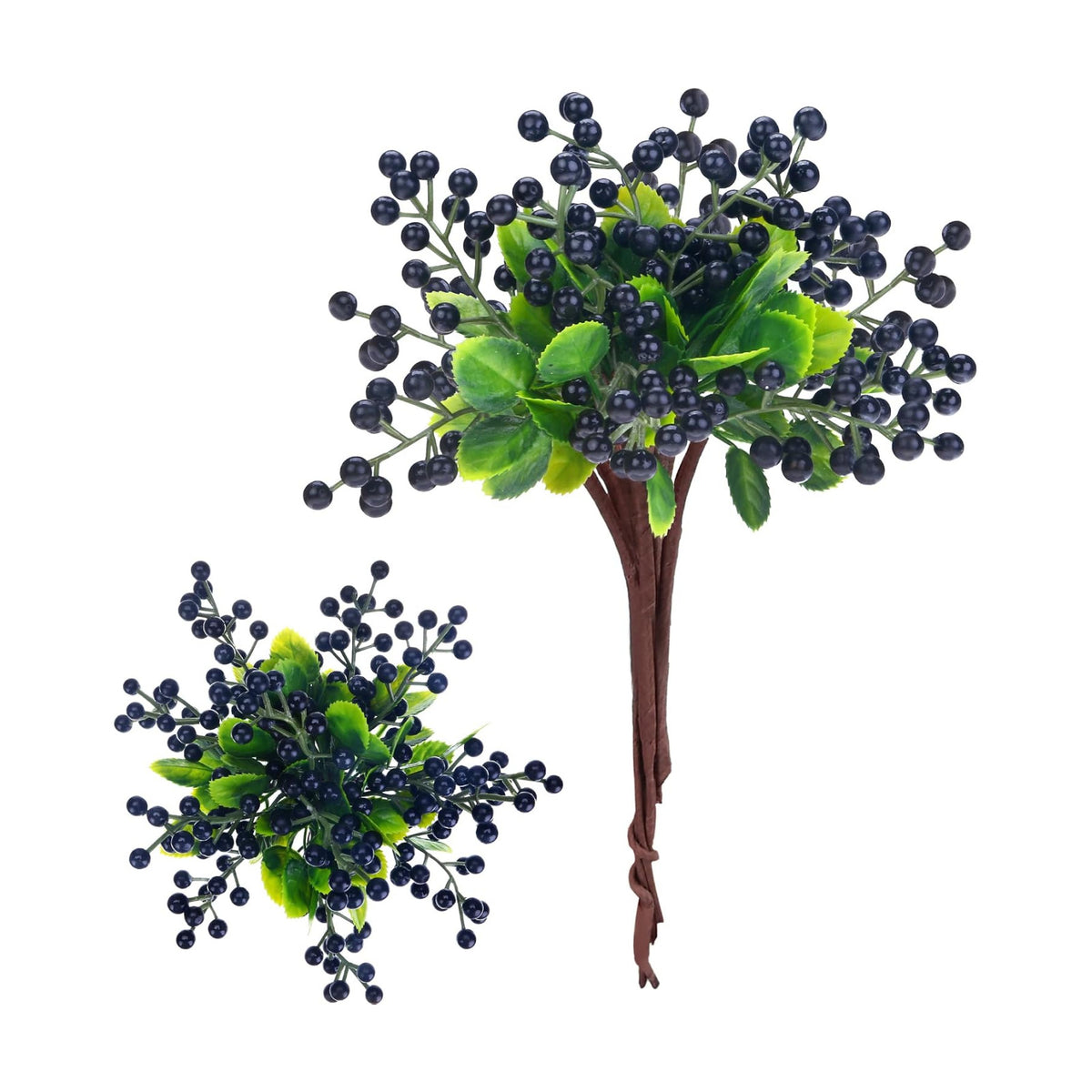 Felice Arts 6 Pack Artificial Black Berry Stems Fake Holly Berries