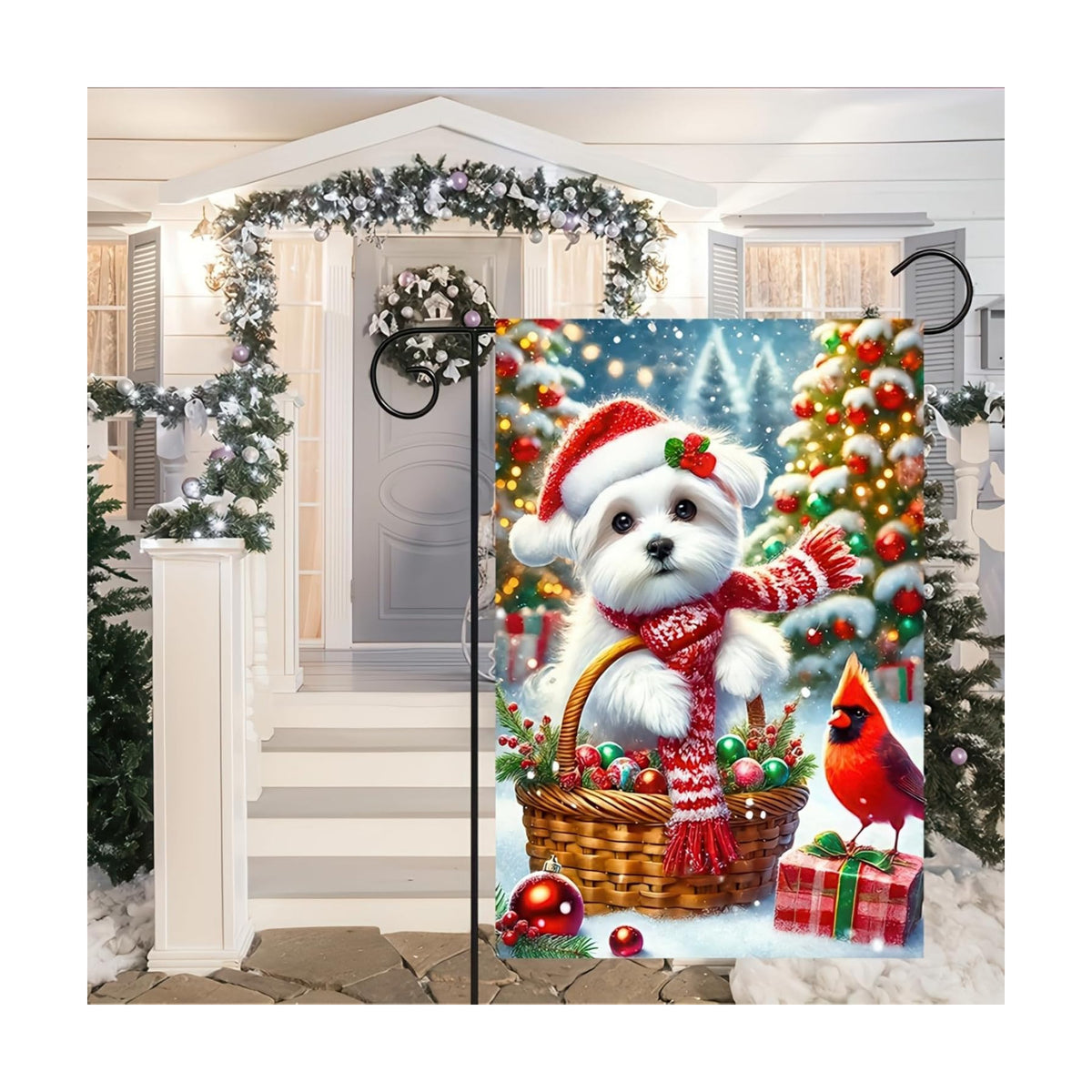 BlissYard Winter Yard Flag Cardinal Maltese Basket 12x18 Inch Polyester