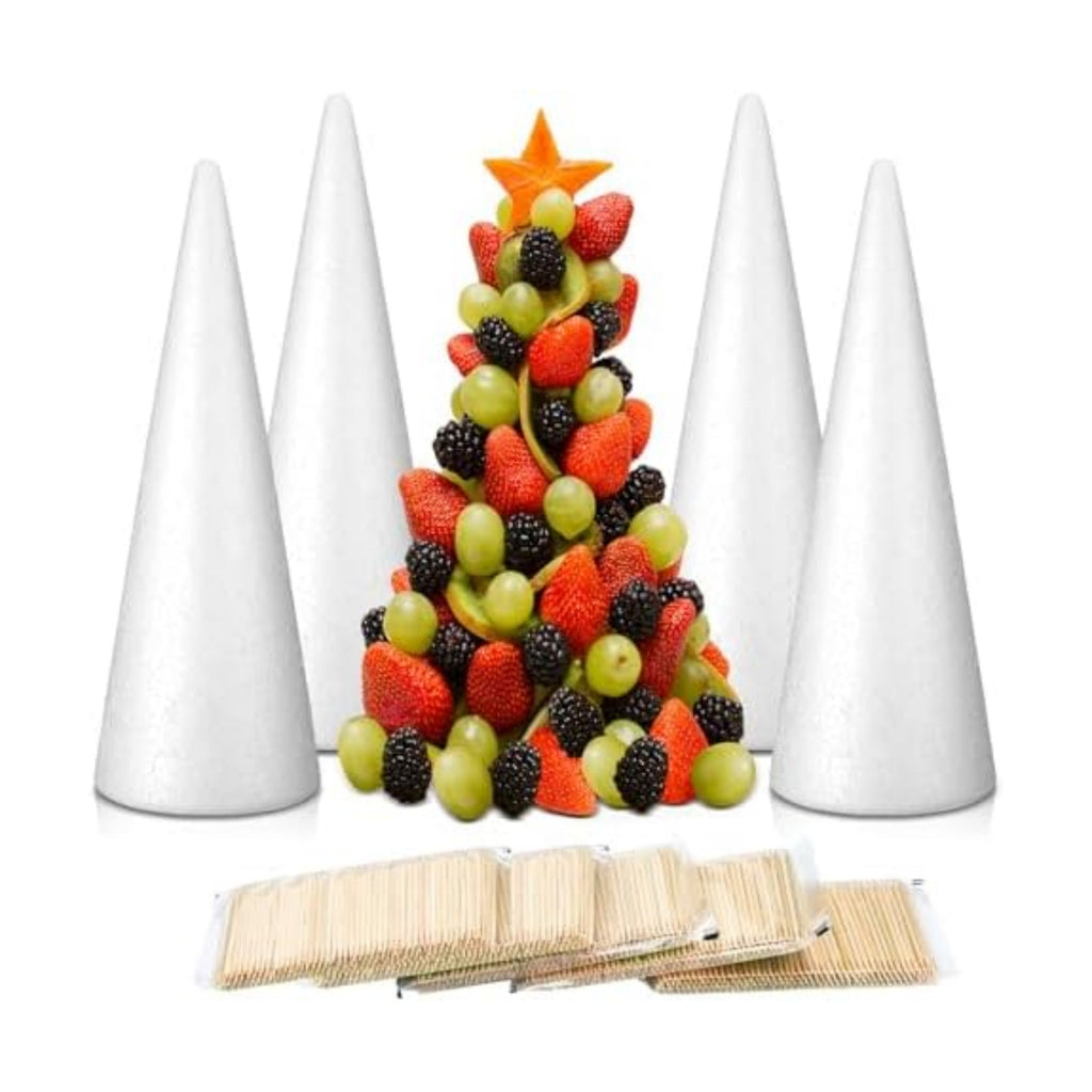 904 Pcs Christmas Large Foam Cones for Crafts Charcuterie Christmas Tree Sets with 4 Foam Xmas Tree Cones 900 Bamboo Toothpicks for Vegetables Fruit Snacks Holiday Party Dining Decoration