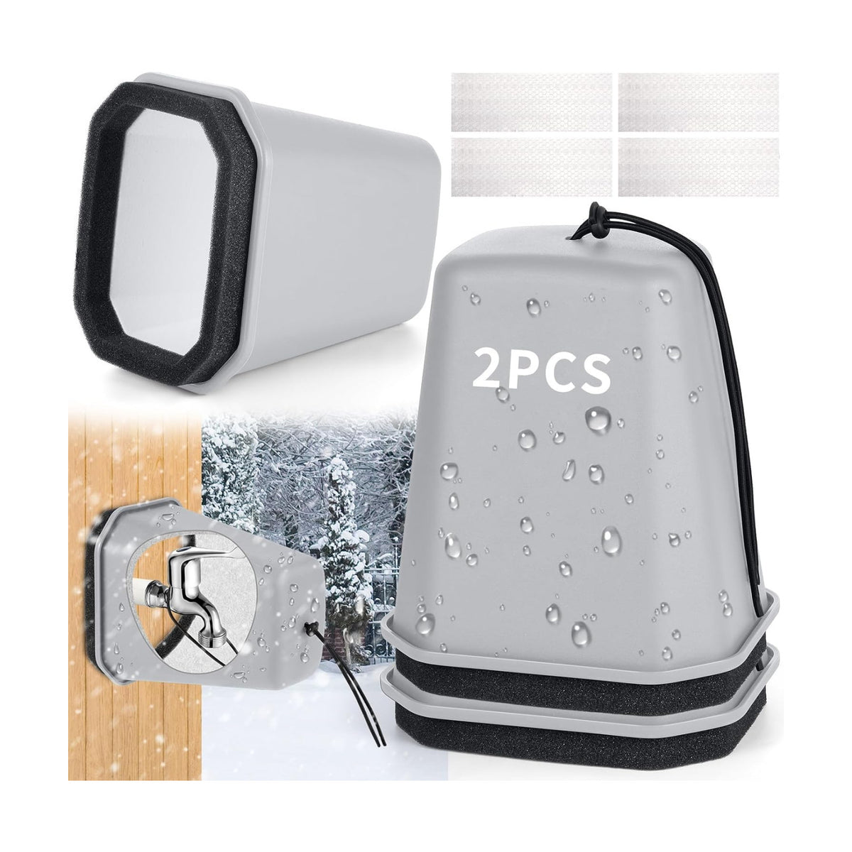 2 Pack 2026 Upgrade Extra Large Outdoor Faucet Cover for Winter Freeze Protection 8.5x7x5.5in Thick Plastic Foam Hose Bib Spigot Cover Winter Insulated with Reflective Strips (Gray)