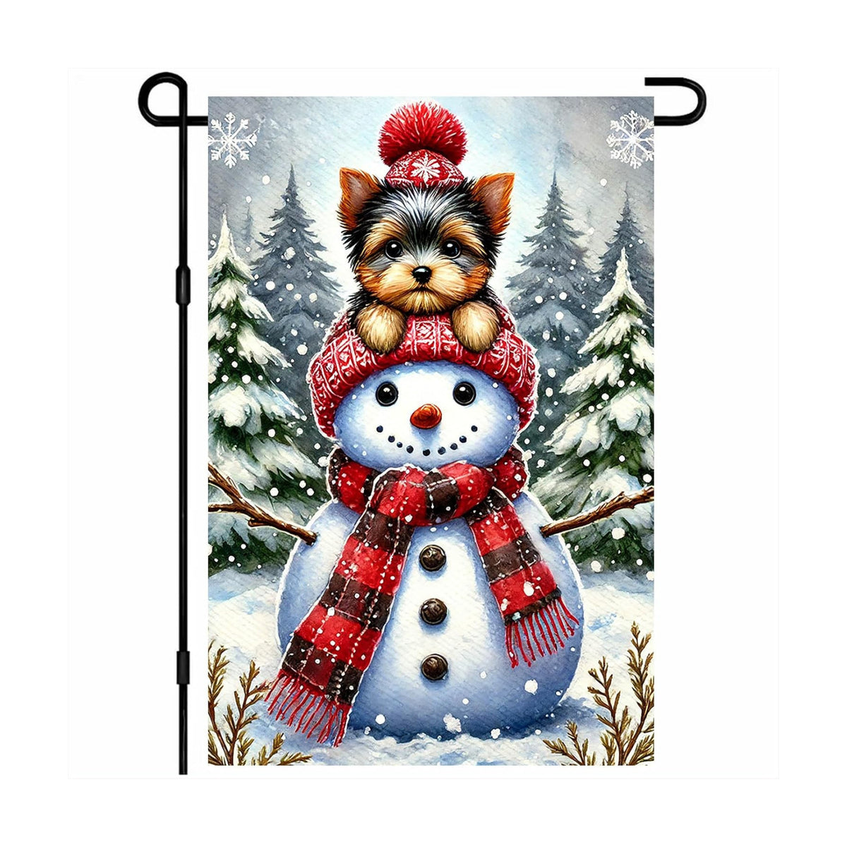 BlissYard Garden Flag Snowman Pine Trees Winter 12x18 Inch Polyester