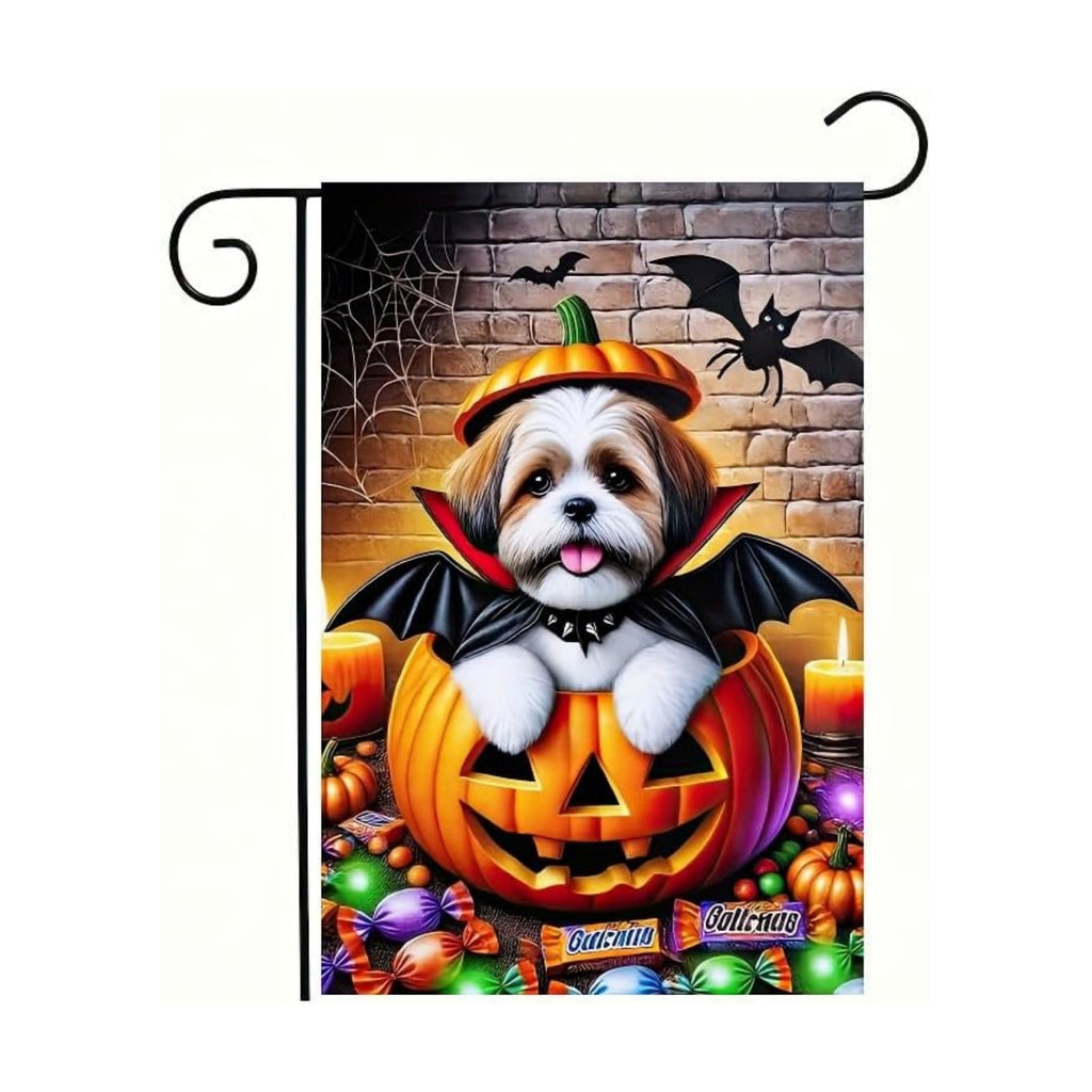 BlissYard Garden Flag Dog Pumpkin Witch Hat 12x18 Inch Polyester