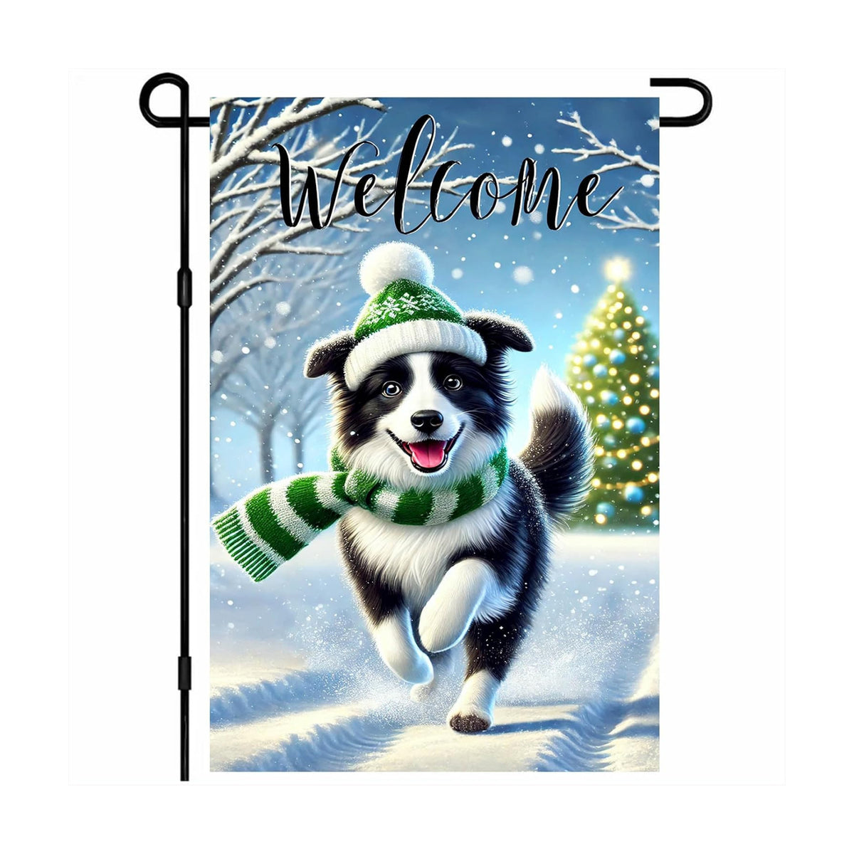 BlissYard Garden Flag Border Collie Winter 12x18 Inch Polyester