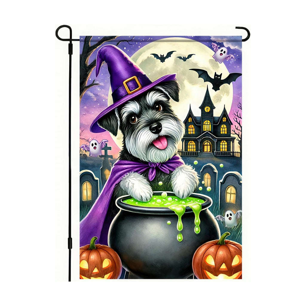 BlissYard Halloween Schnauzer Witch Garden Flag 12x18 Inch Polyester