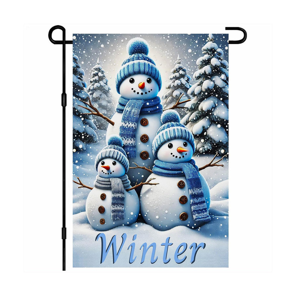BlissYard Garden Flag Snowman Family Forest Winter 12x18 Inch Polyester