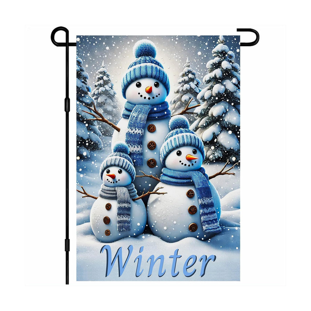 BlissYard Garden Flag Snowman Family Forest Winter 12x18 Inch Polyester