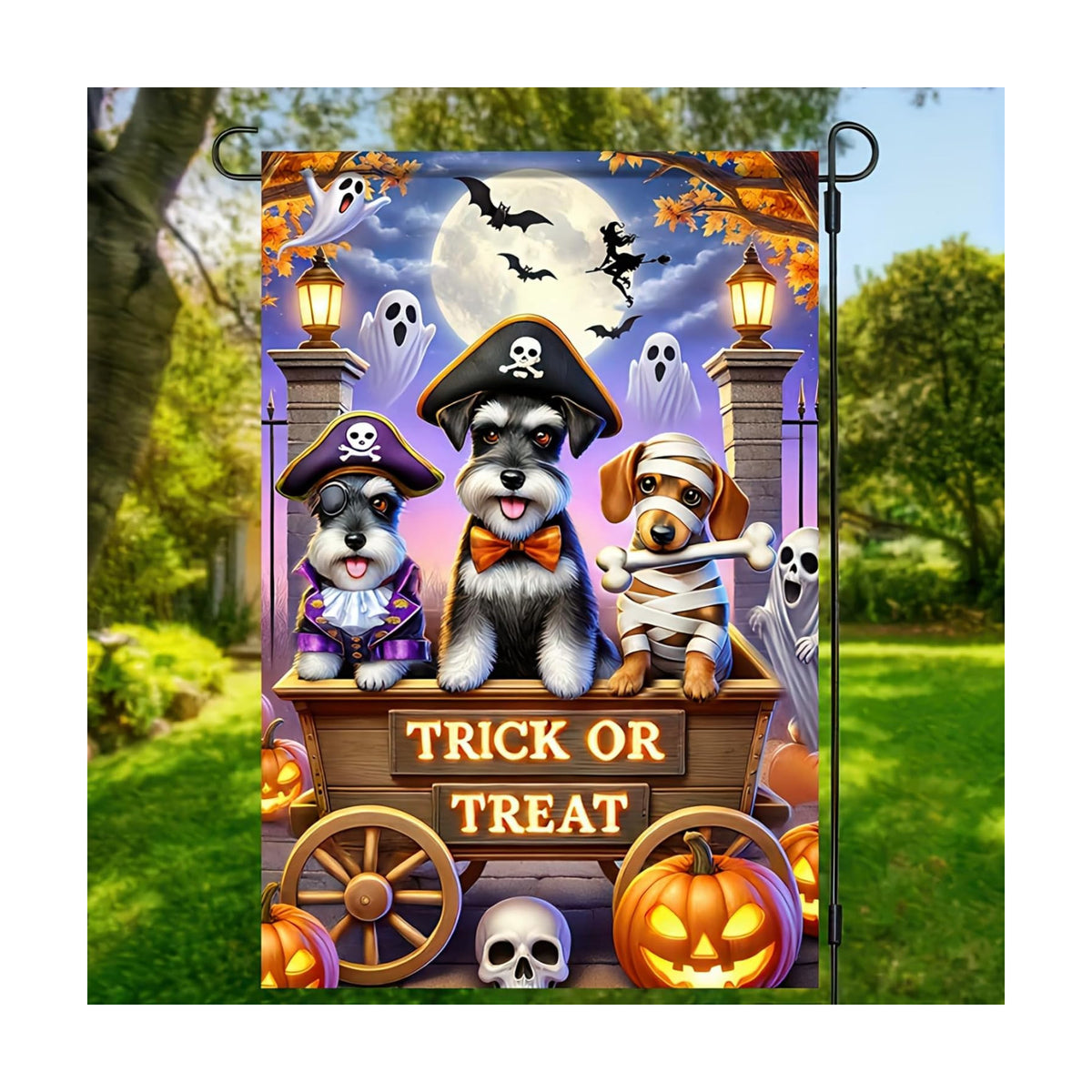 BlissYard Halloween Garden Flag Pirate Schnauzer 12x18 Inch Polyester