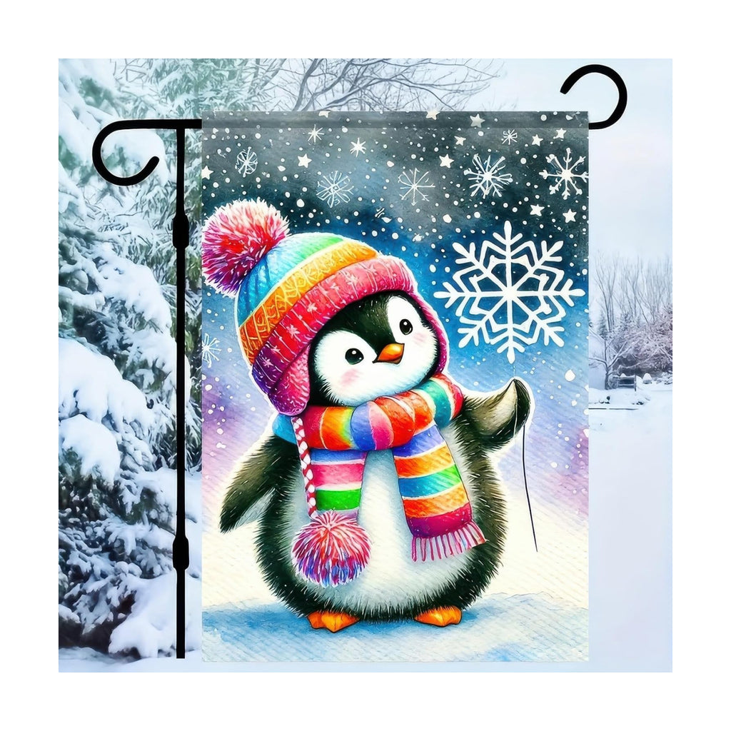 BlissYard Garden Flag Penguin Snowflake Winter 12x18 Inch Polyester