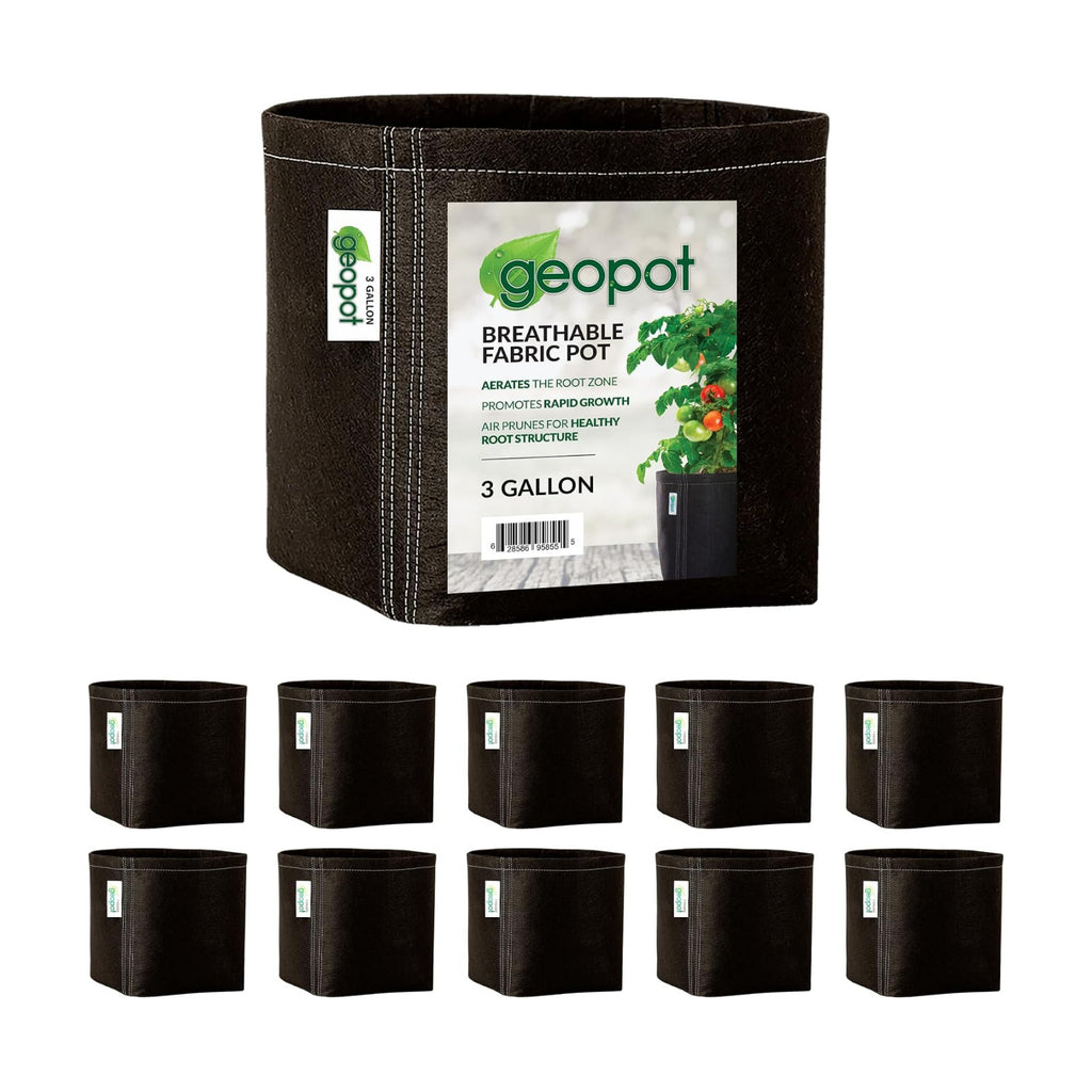 3 Gallon Fabric Grow Bags - 10 Pack - Black - Indoor/Outdoor - Aerated Fabric Pots for Vegetables, Herbs, Flowers &